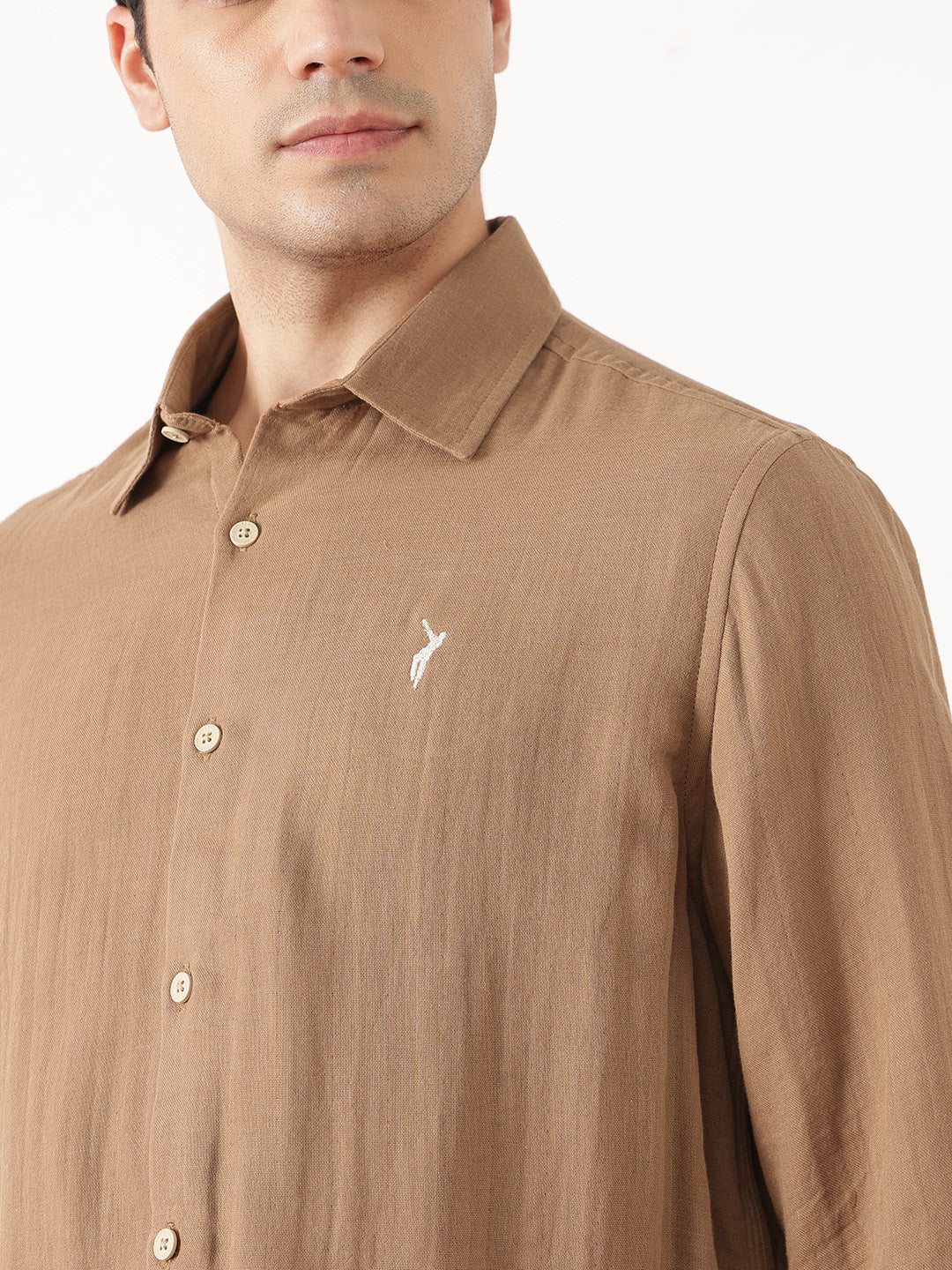 Brown Premium Regular Fit Long Sleeves Spread Collar Solid Cotton Casual Shirt For Men