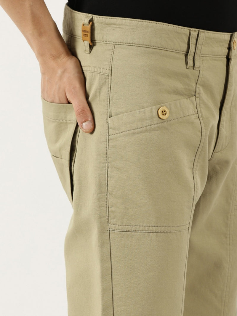 Thomas Scott Men Beige Smart Easy Wash Cargos Trousers