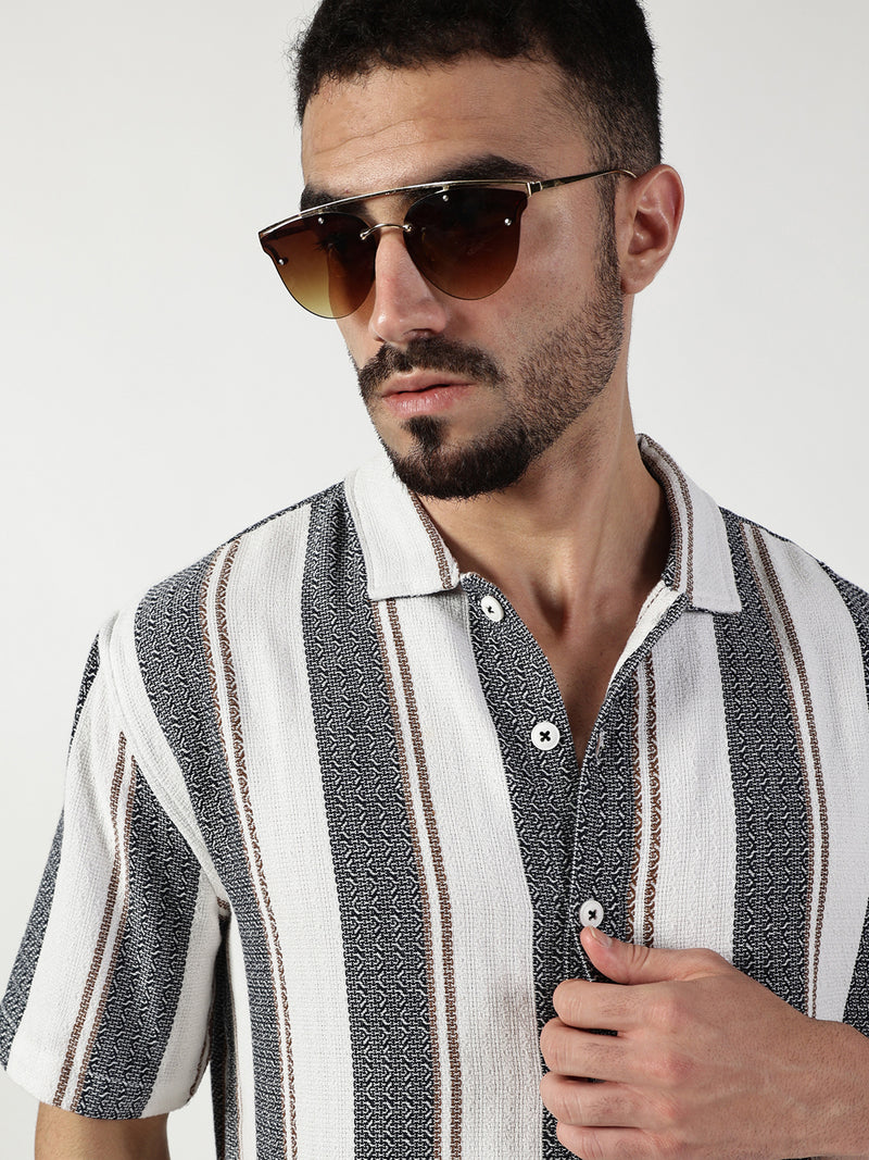 Thomas Scott Men Premium Slim Fit Opaque Striped Casual Shirt