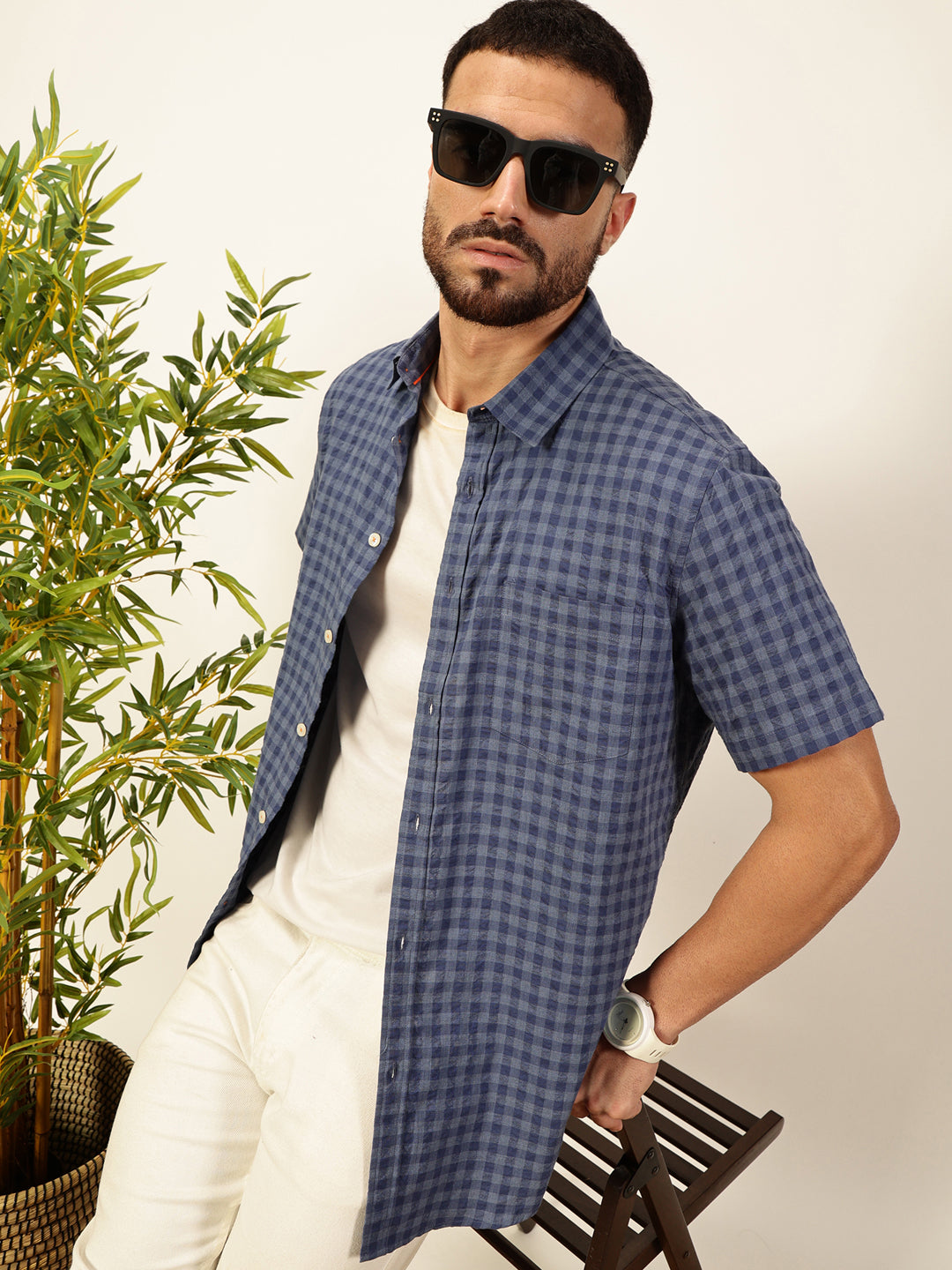 Thomas Scott Men Premium Gingham Checks Opaque Checked Casual Shirt