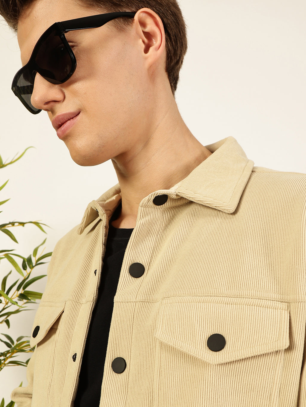 Black Spread Collar Corduroy Anti Odour Jacket
