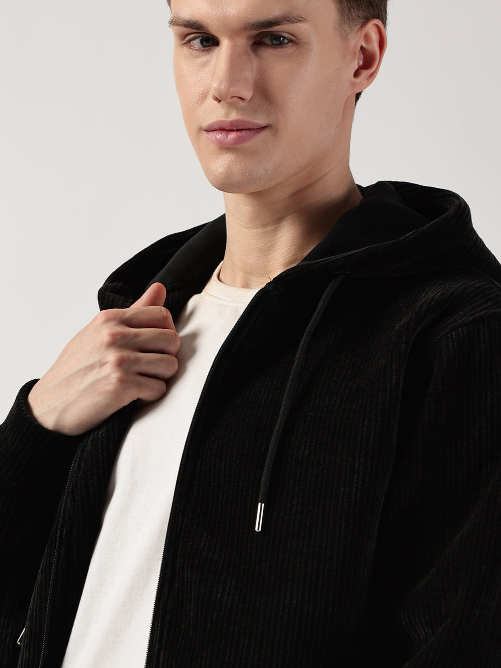 Black Regular Fit Long Sleeves Solid Jacket