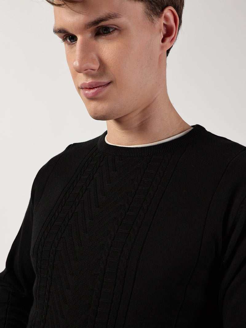 Thomas Scott Men Cable Knit Round Neck Cotton Pullover Ribbed Sweater