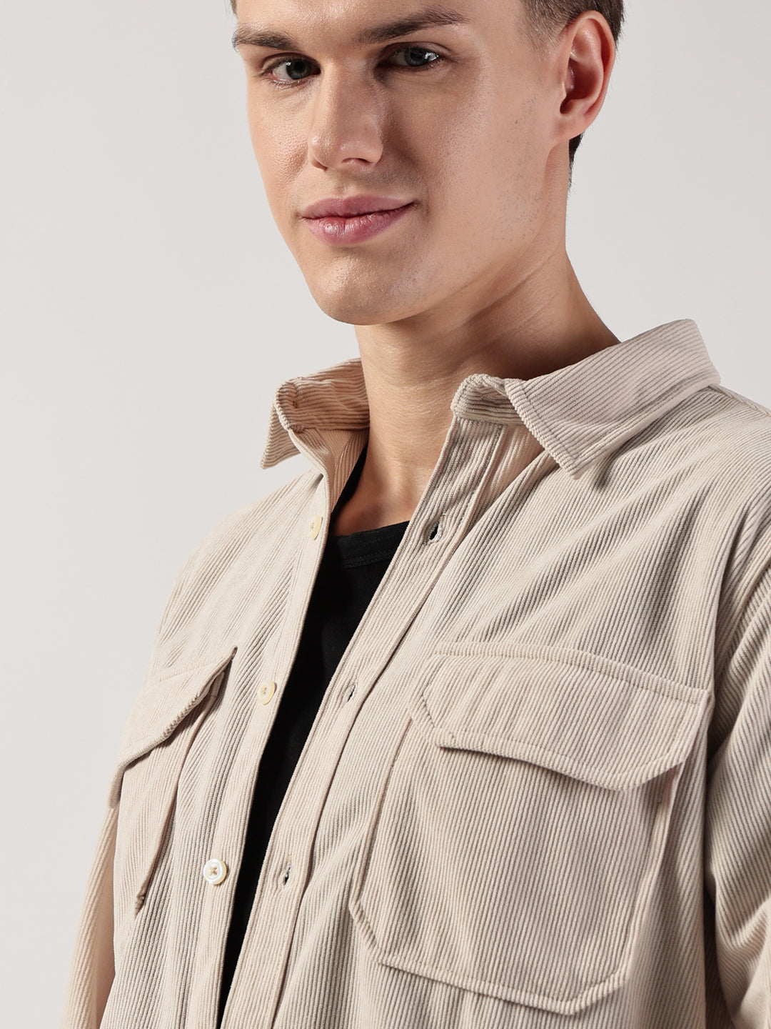 Thomas Scott Men Premium Slim Fit Opaque Corduroy Casual?Shirt