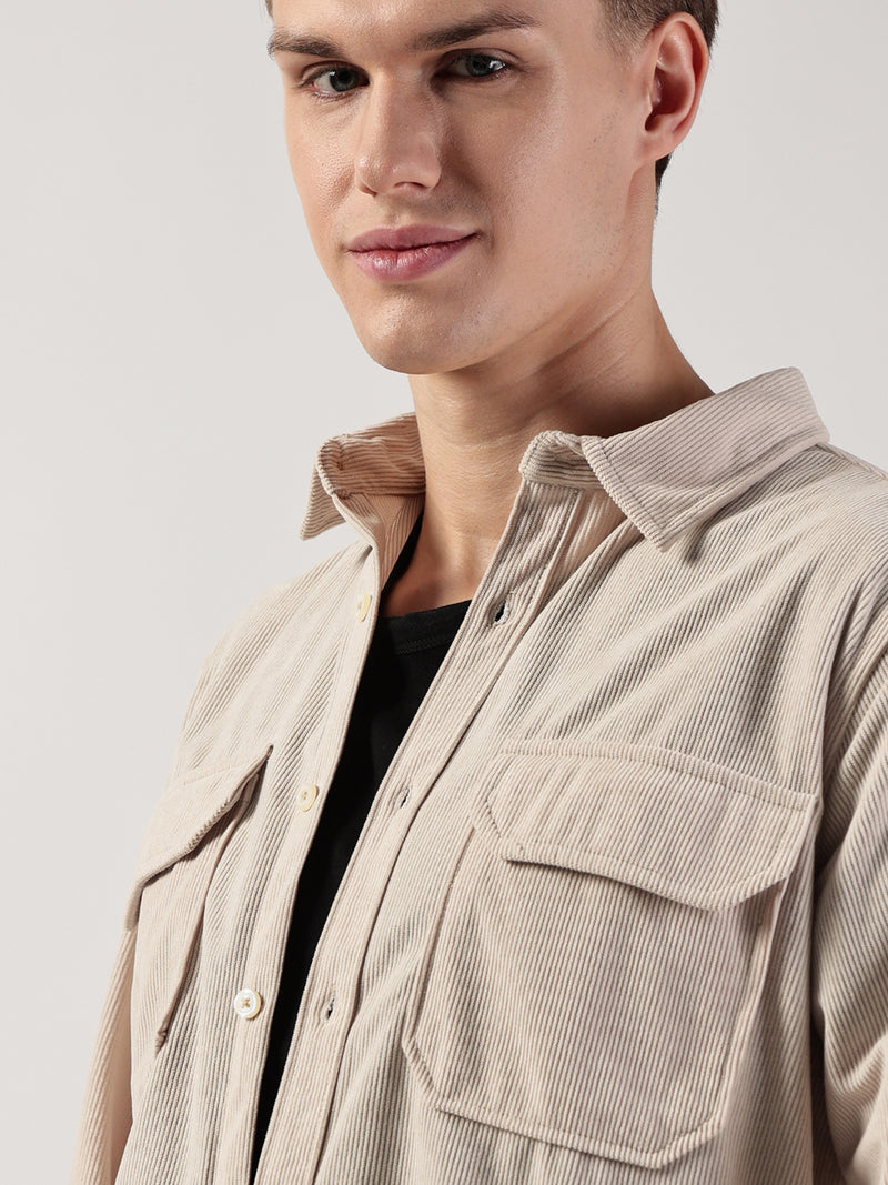 Thomas Scott Men Premium Slim Fit Opaque Corduroy Casual?Shirt