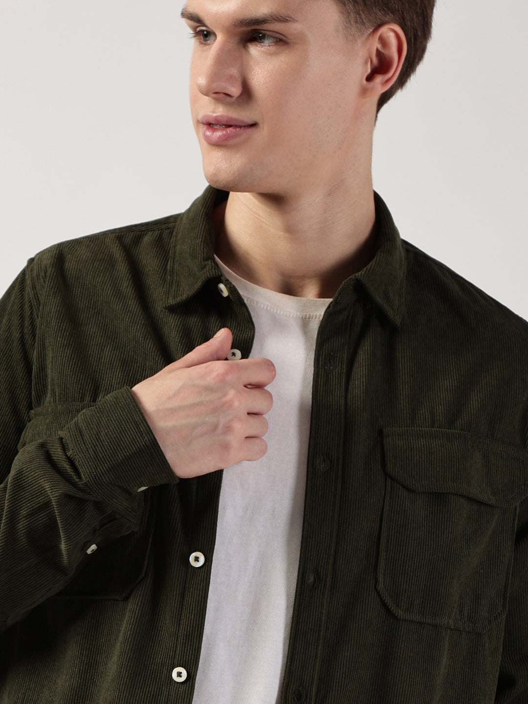 Thomas Scott Men Premium Slim Fit Opaque Corduroy Casual?Shirt