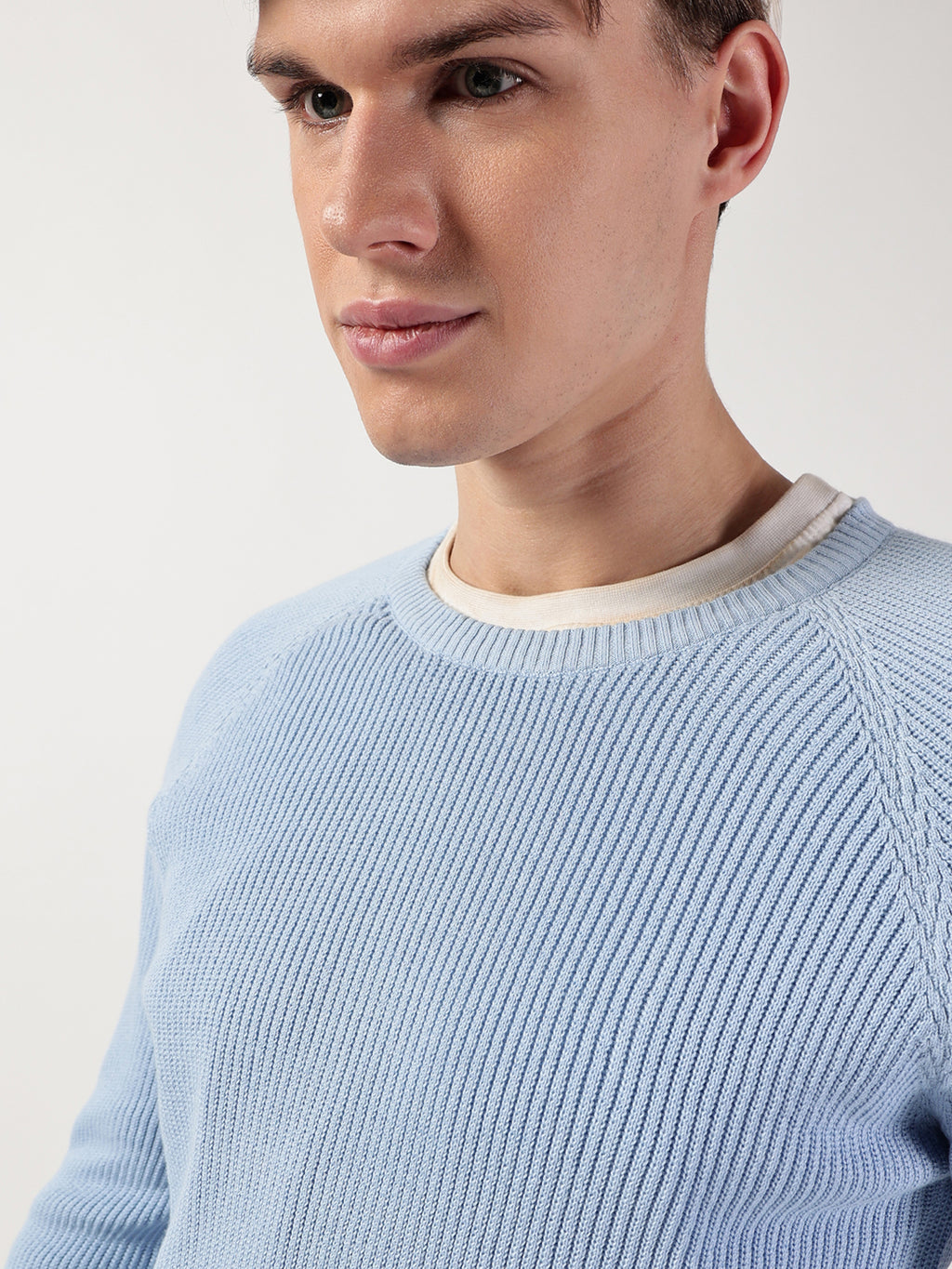 Thomas Scott Men Ribbed Self Design Round Neck Cotton Pullover Ribbed Sweater
