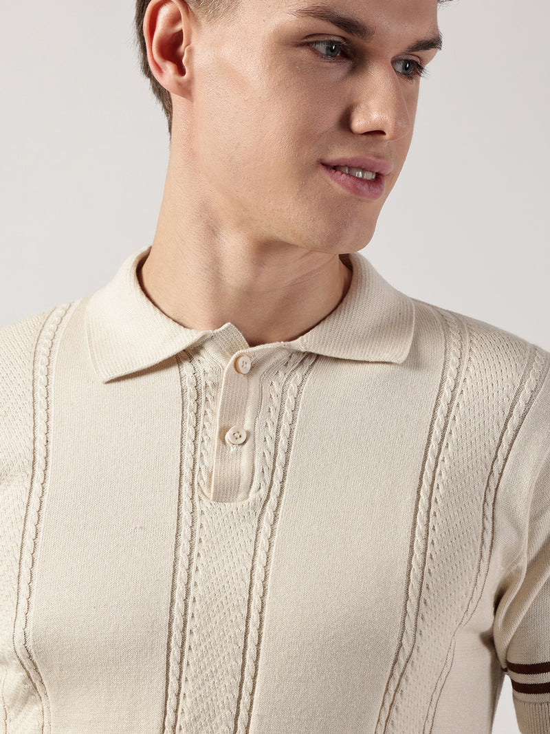 Thomas Scott Men Self Design Polo Collar Cotton T-shirt