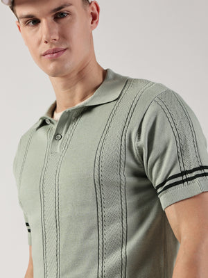 Thomas Scott Men Self Design Polo Collar Cotton T-shirt