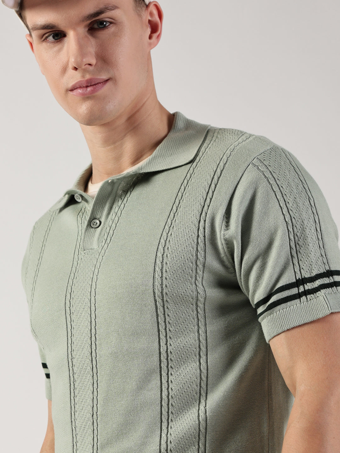 Thomas Scott Men Self Design Polo Collar Cotton T-shirt