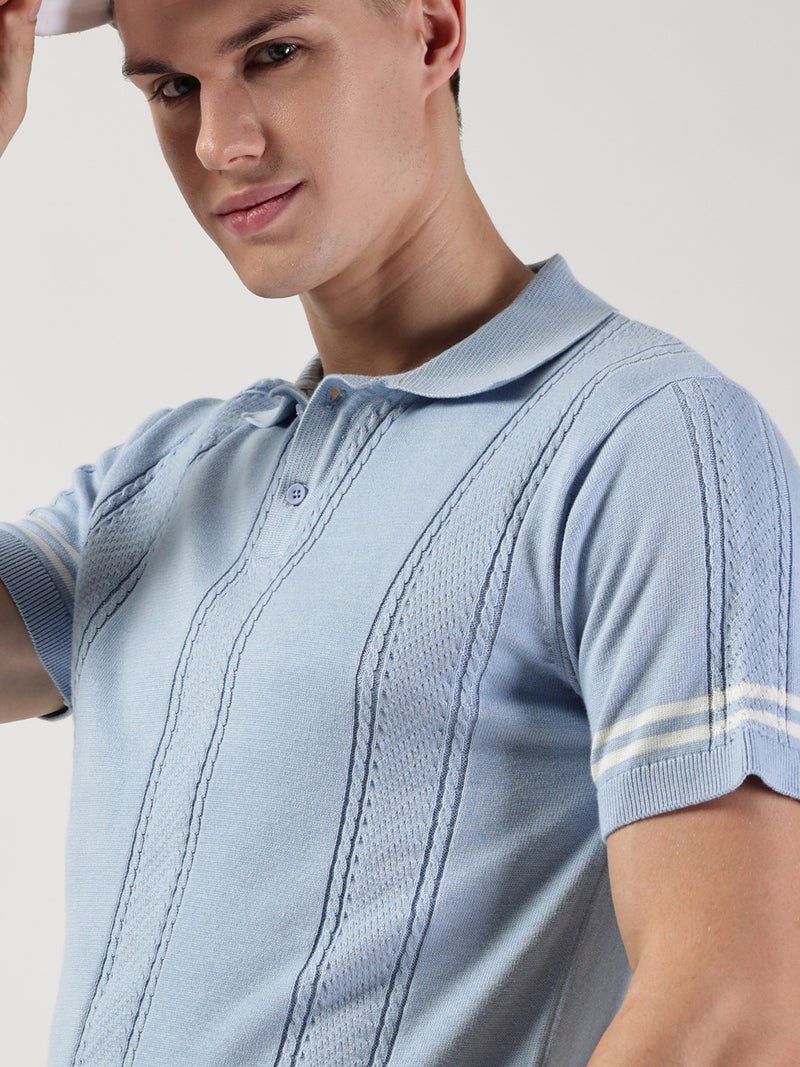 Thomas Scott Men Self Design Polo Collar Cotton T-shirt