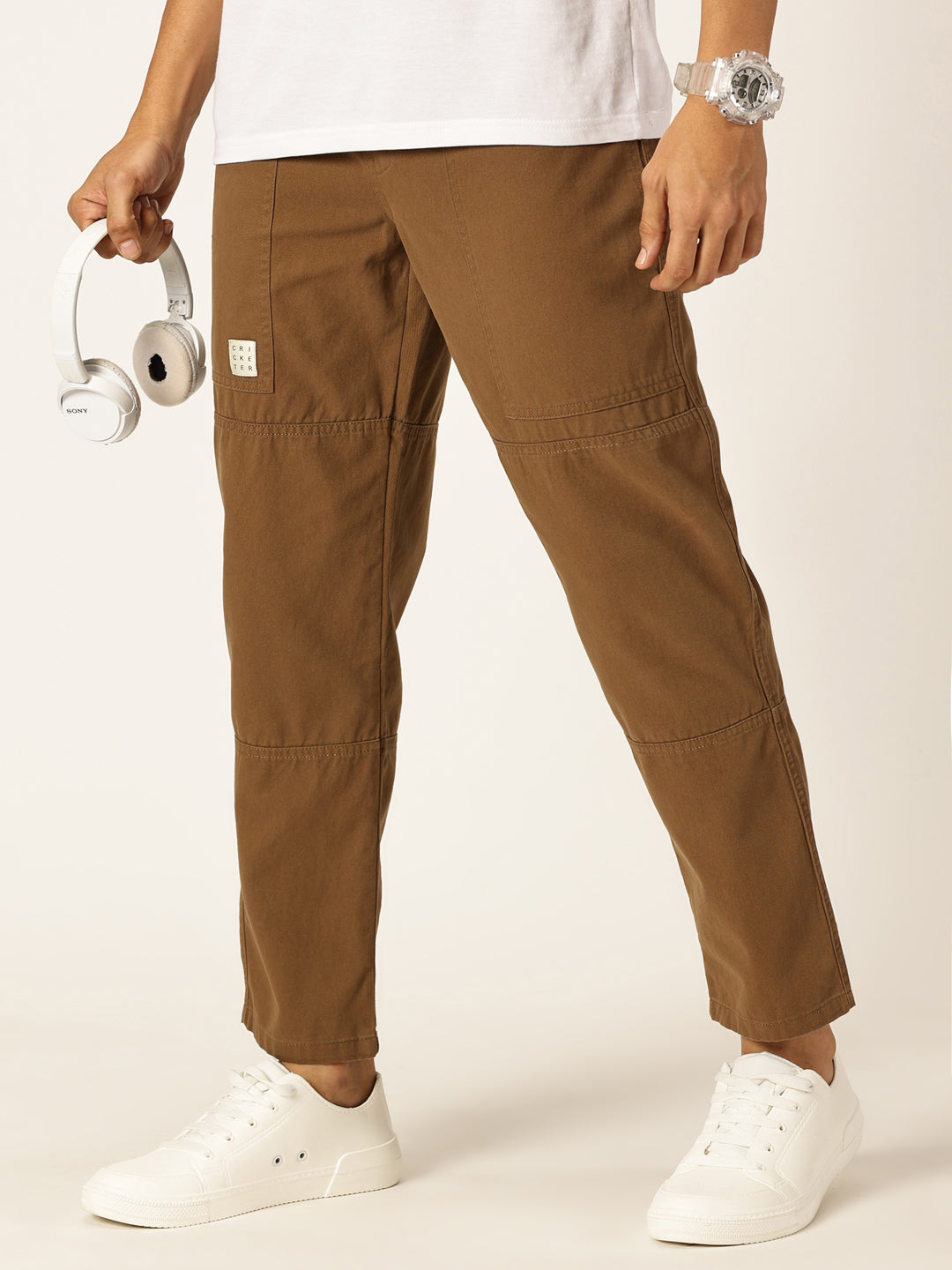 Thomas Scott Men Relaxed Loose Fit Mid-Rise Pure Cotton Trousers