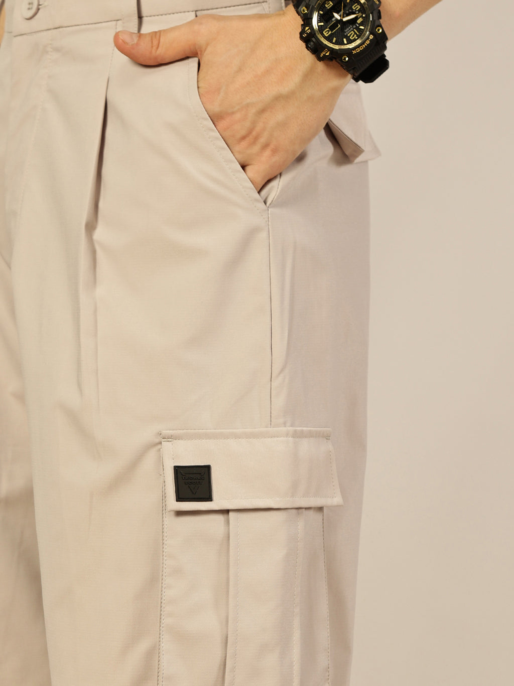 Thomas Scott Men Smart Loose Fit Easy Wash Pleated Cargos Trousers