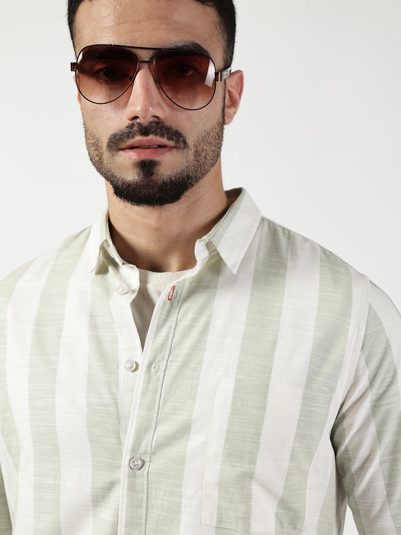 Thomas Scott Men Premium Slim Fit Opaque Striped Casual Shirt