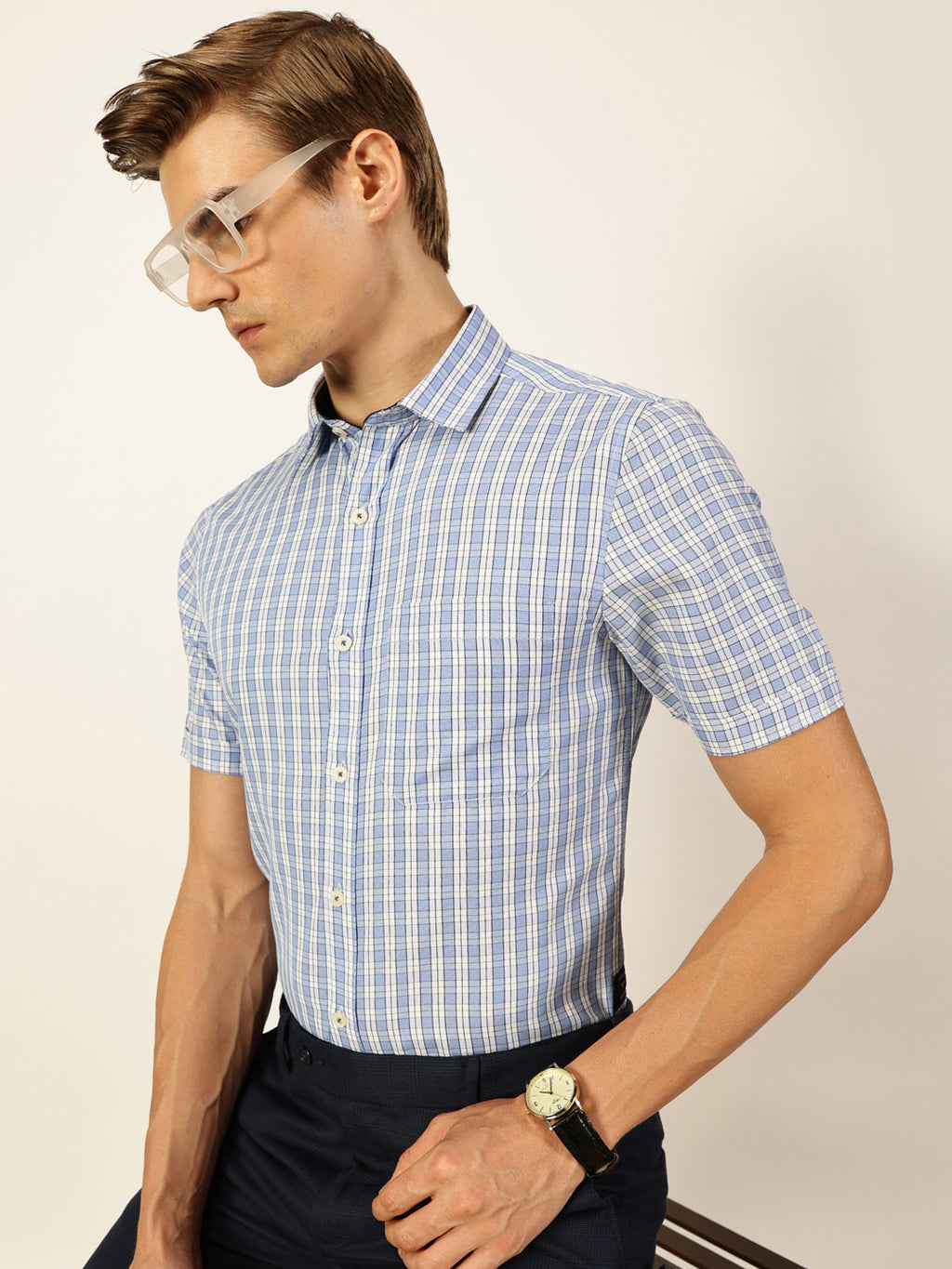 Thomas Scott Men Smart Tartan Checks Opaque Checked Formal Shirt