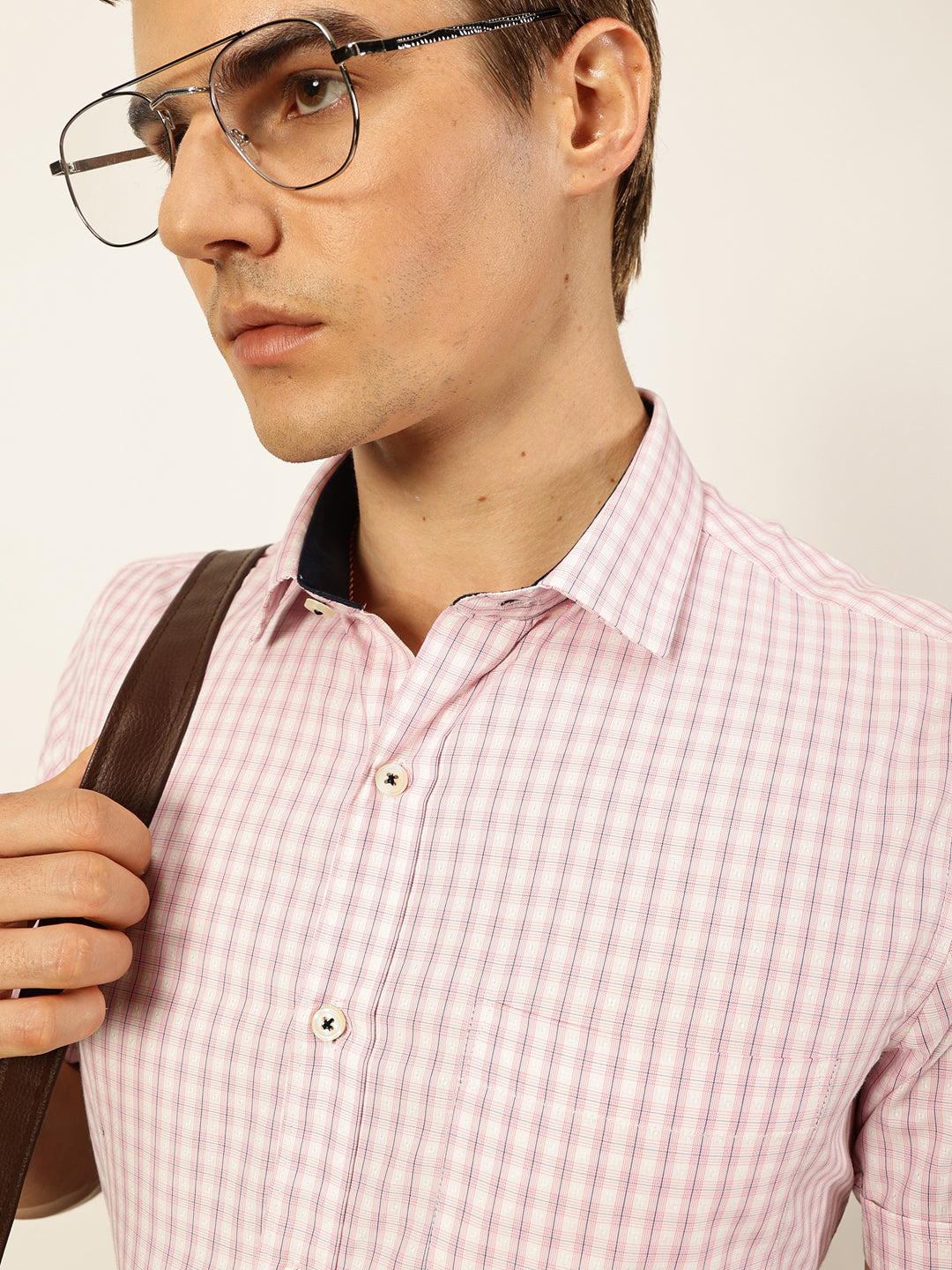 Thomas Scott Men Smart Gingham Checks Opaque Checked Formal Shirt