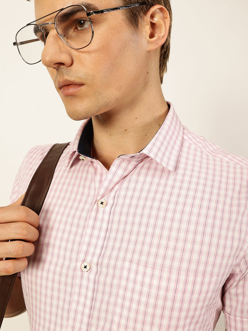 Thomas Scott Men Smart Gingham Checks Opaque Checked Formal Shirt
