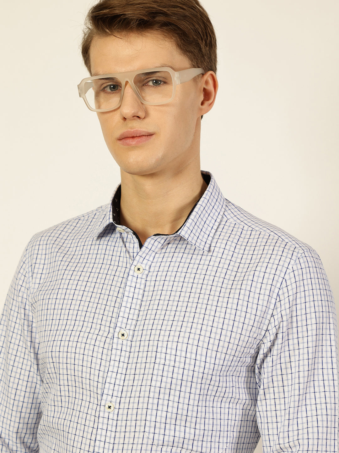 Thomas Scott Men Smart Gingham Checks Opaque Checked Formal Shirt