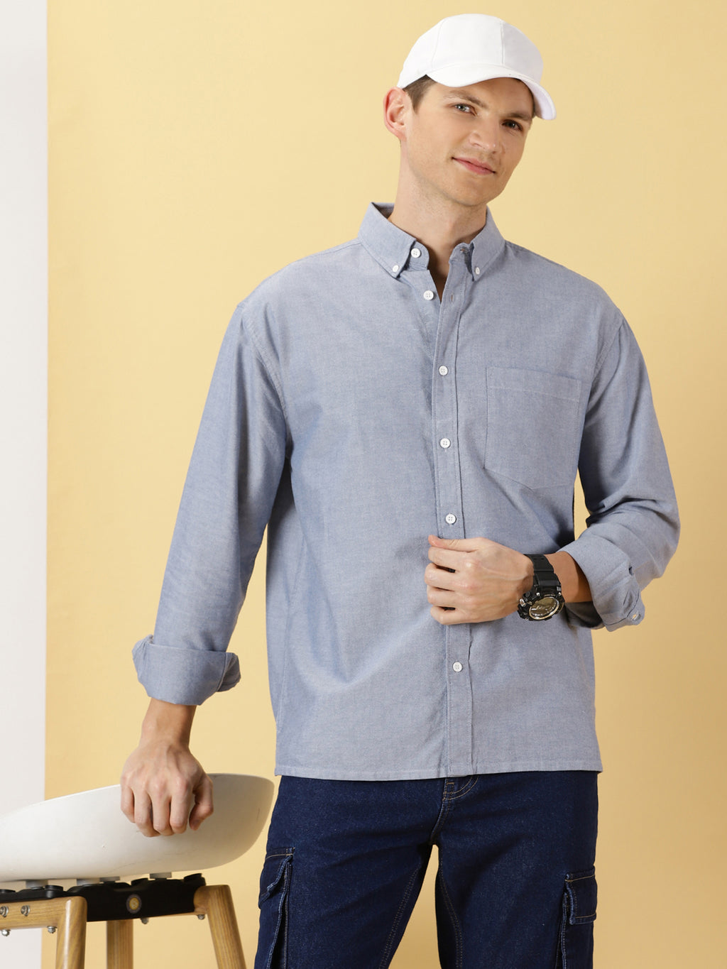 Thomas Scott Men Button-Down Collar Premium Regular Opaque Cotton Casual Shirt