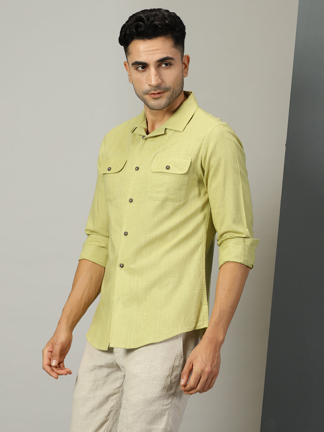 Thomas Scott Men Classic Cuban Collar Cotton Linen Casual Shacket