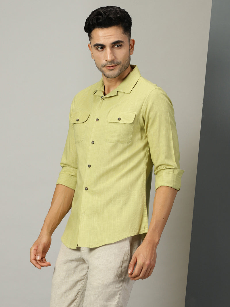 Thomas Scott Men Classic Cuban Collar Cotton Linen Casual Shacket