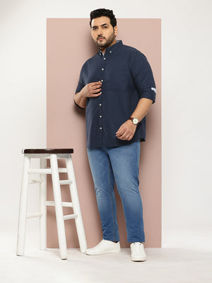 Navy Plus Size Relaxed Pure Cotton Casual Shirt For Men
