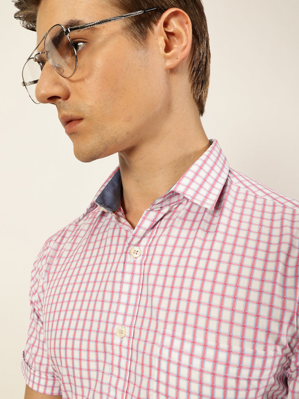 Thomas Scott Men Smart Gingham Checks Opaque Checked Formal Shirt