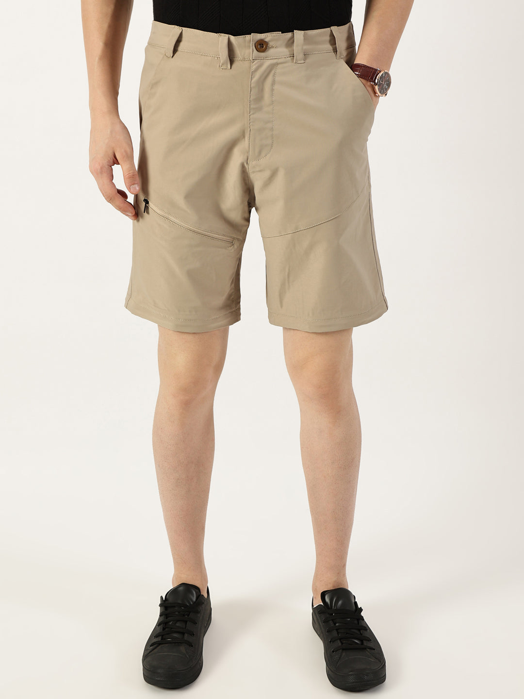 Thomas Scott Men Beige Relaxed Straight Fit Convertible Trousers
