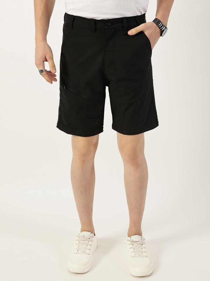 Thomas Scott Men Black Relaxed Straight Fit Convertible Trousers