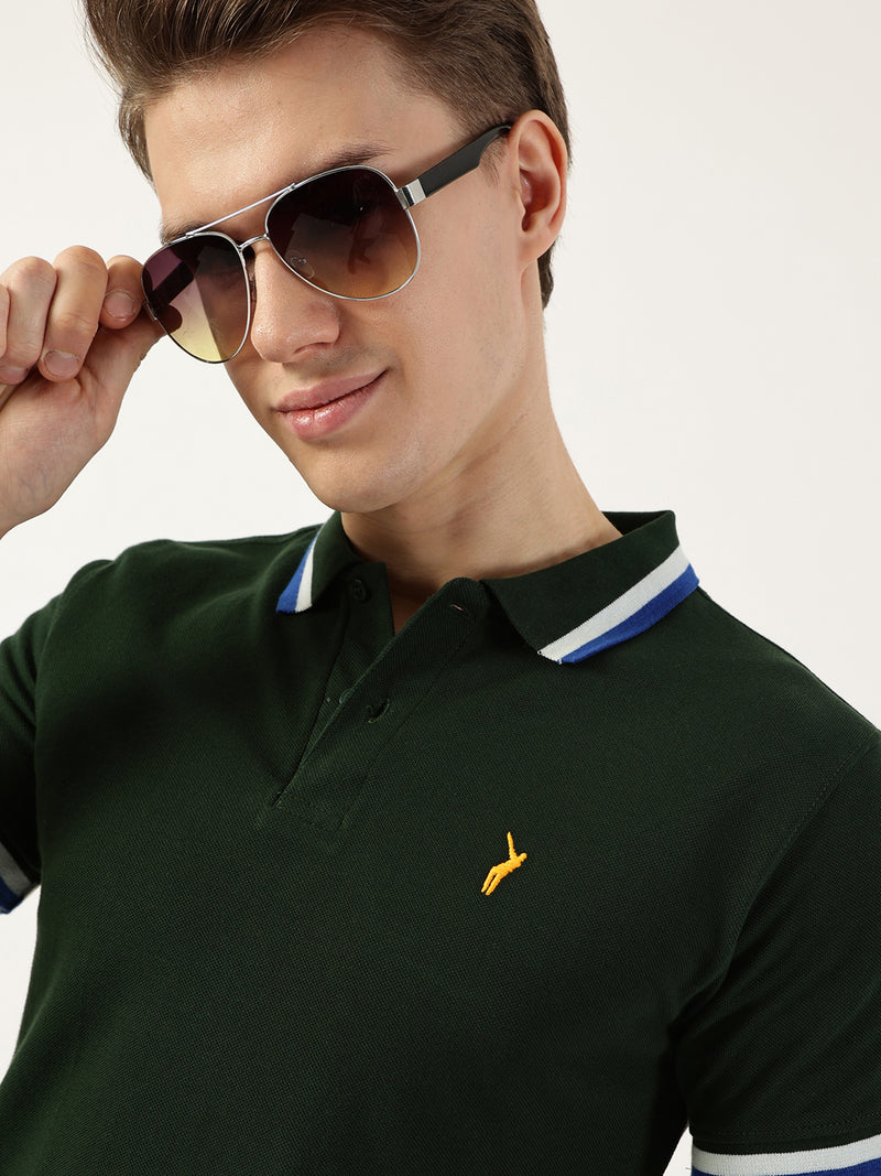 Thomas Scott Men Bottle Green Polo Collar T-shirt
