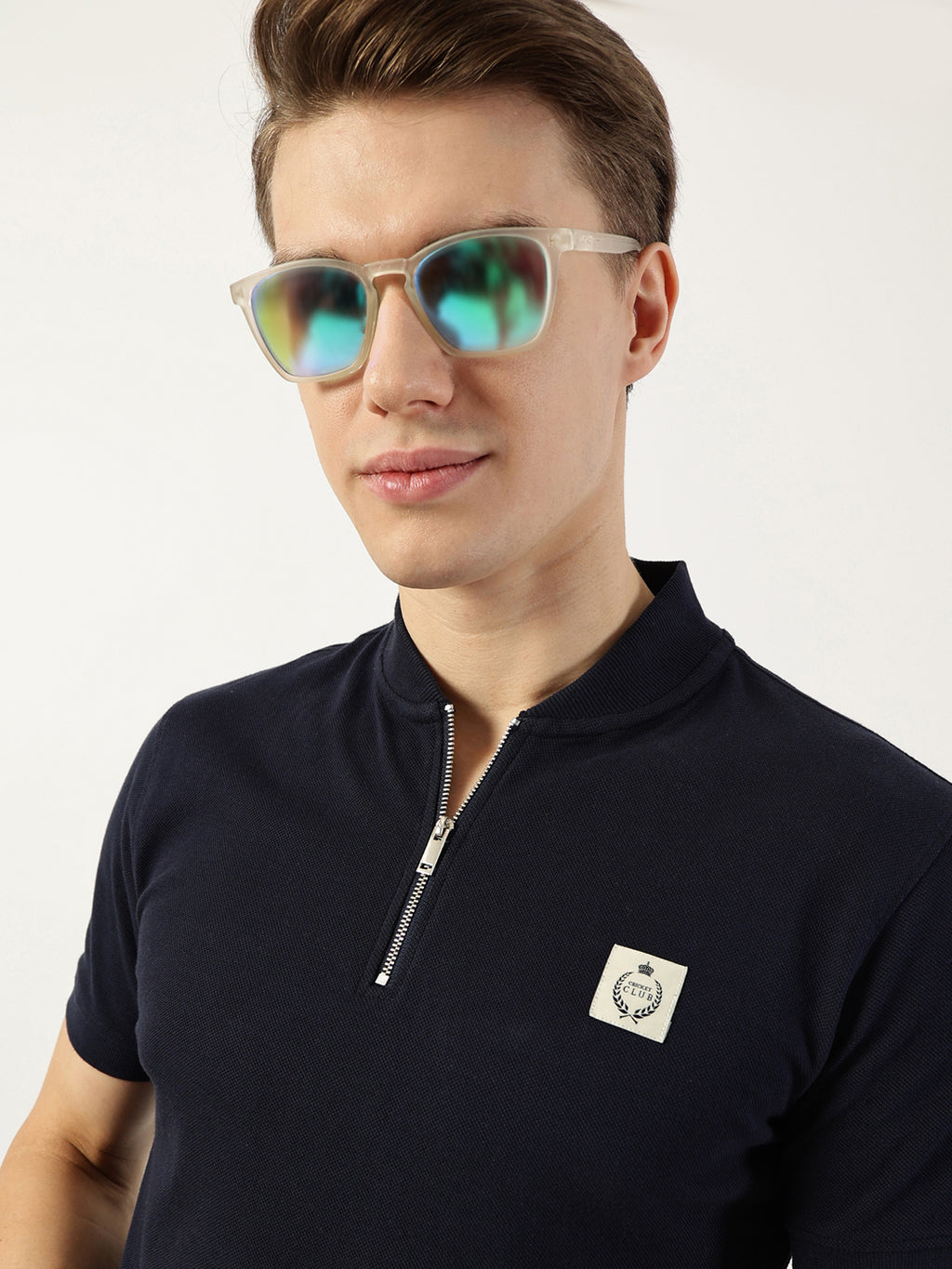 Thomas Scott Men Navy Mandarin Collar T-shirt