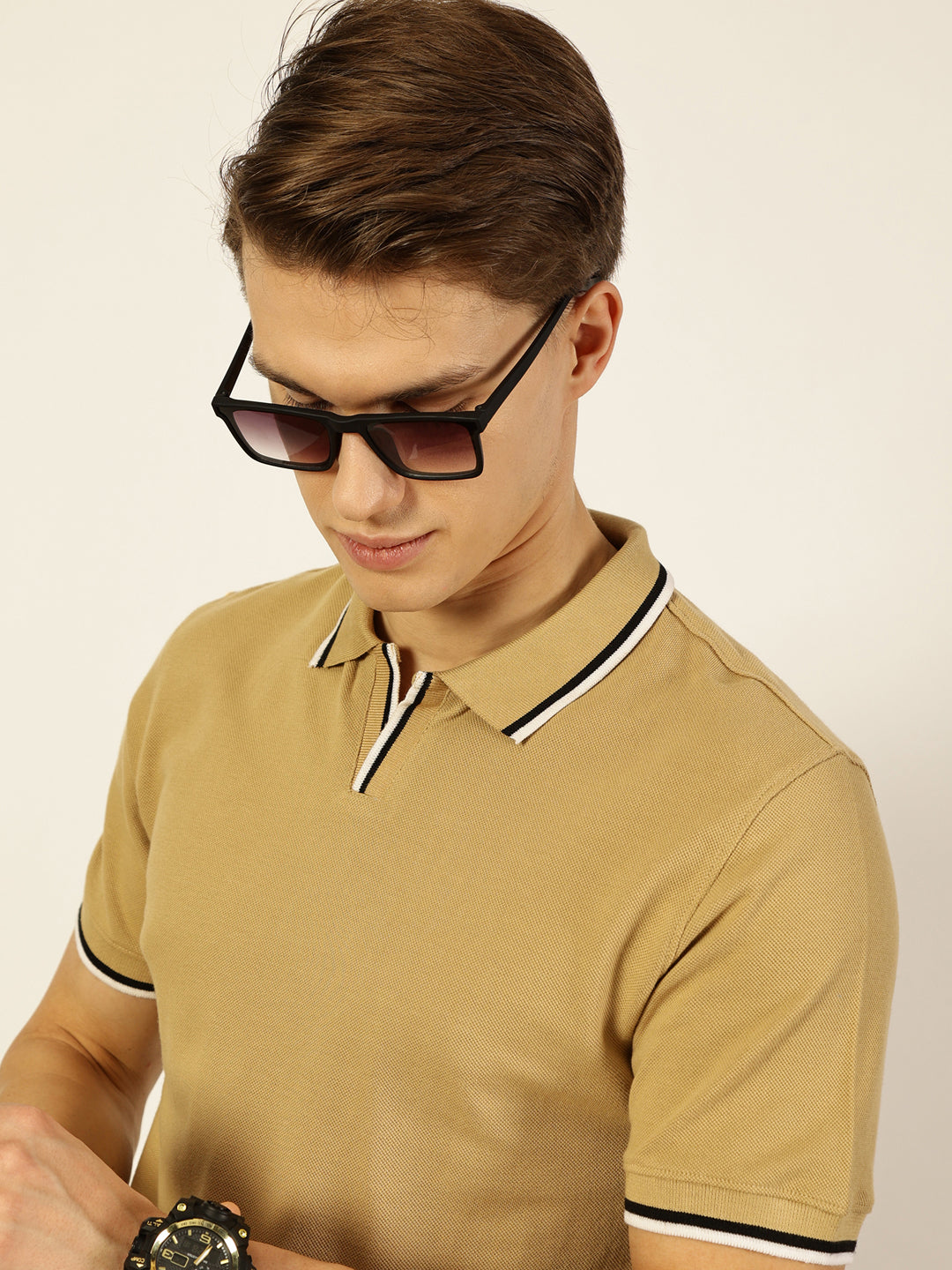 Thomas Scott Men Beige Polo Collar T-shirt