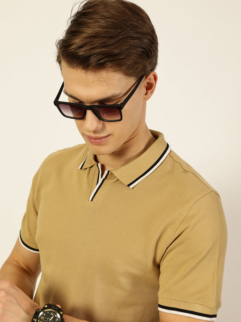 Thomas Scott Men Beige Polo Collar T-shirt