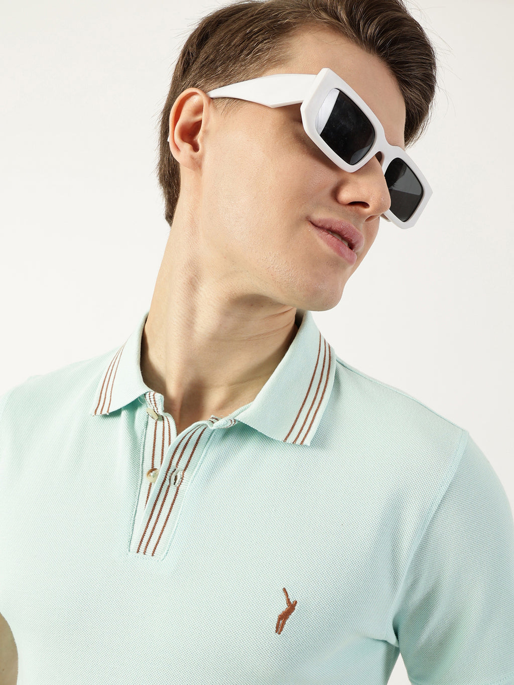 Thomas Scott Men Aqua Polo Collar T-shirt