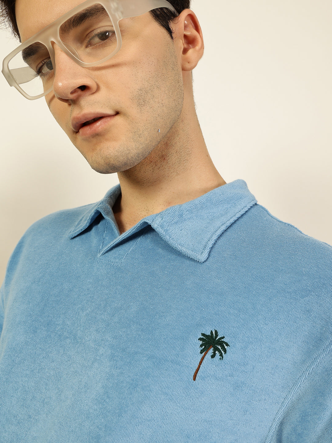 Thomas Scott Men Blue Solid Polo Collar Cotton Relaxed Fit T-Shirt