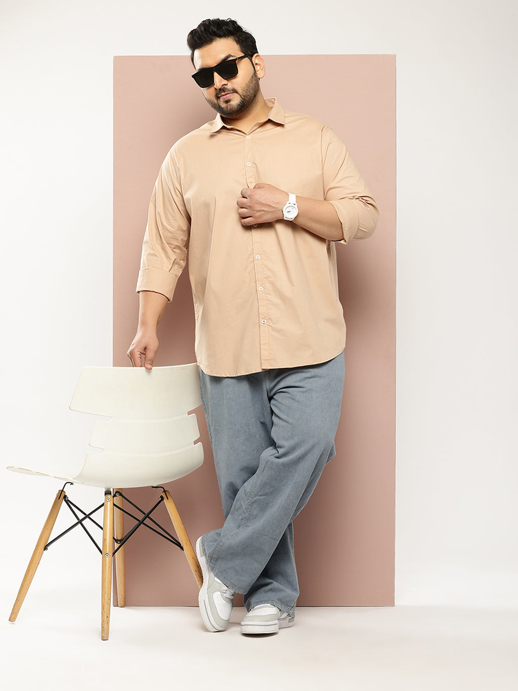 Thomas Scott Men Beige Plus Size Premium Casual Shirt