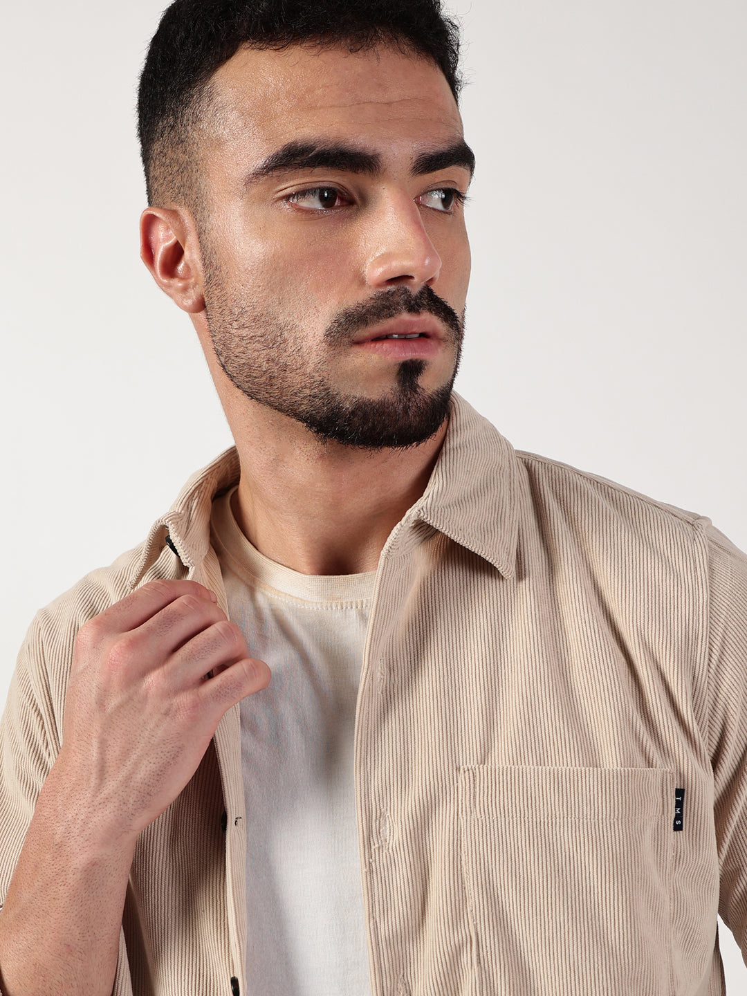 Thomas Scott Men Beige Premium Spread Collar Textured Relaxed Fit Casual Shirt