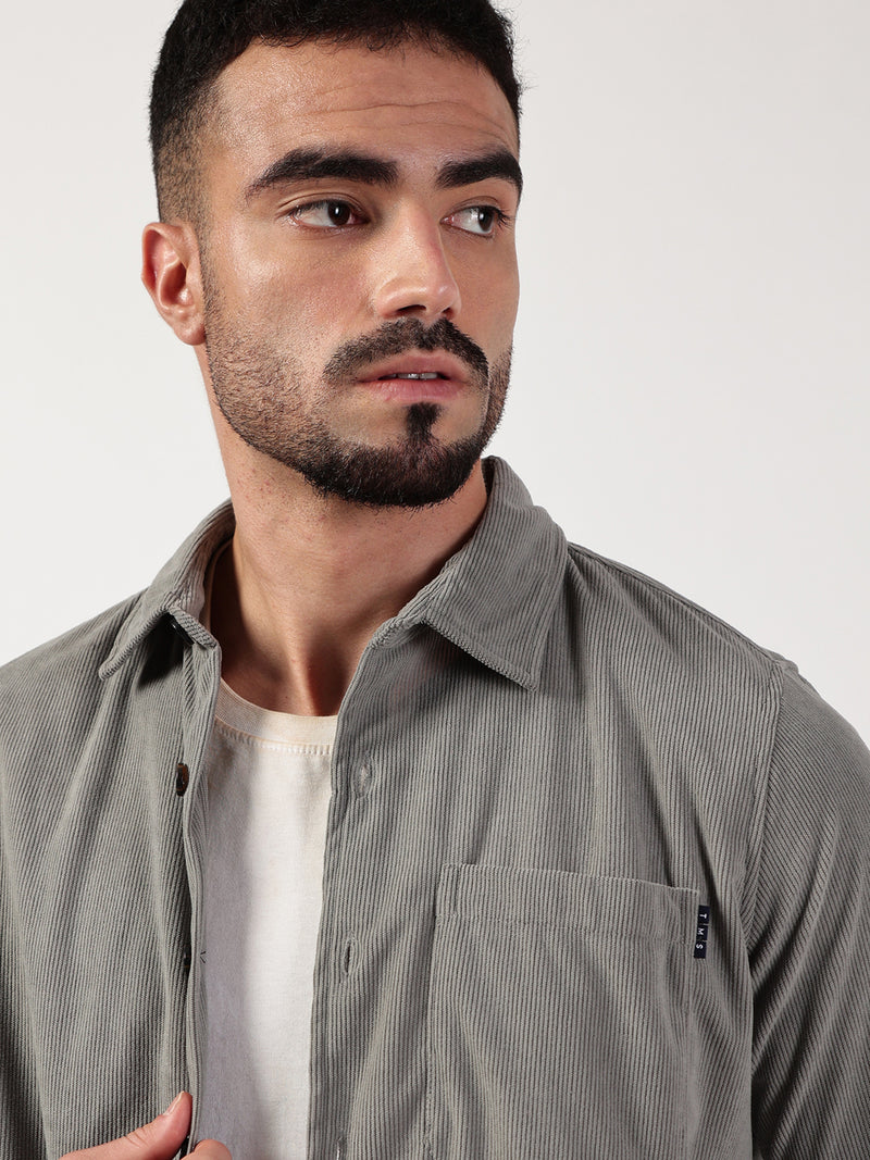 Thomas Scott Men Grey Premium Spread Collar Textured Relaxed Fit Casual Shirt