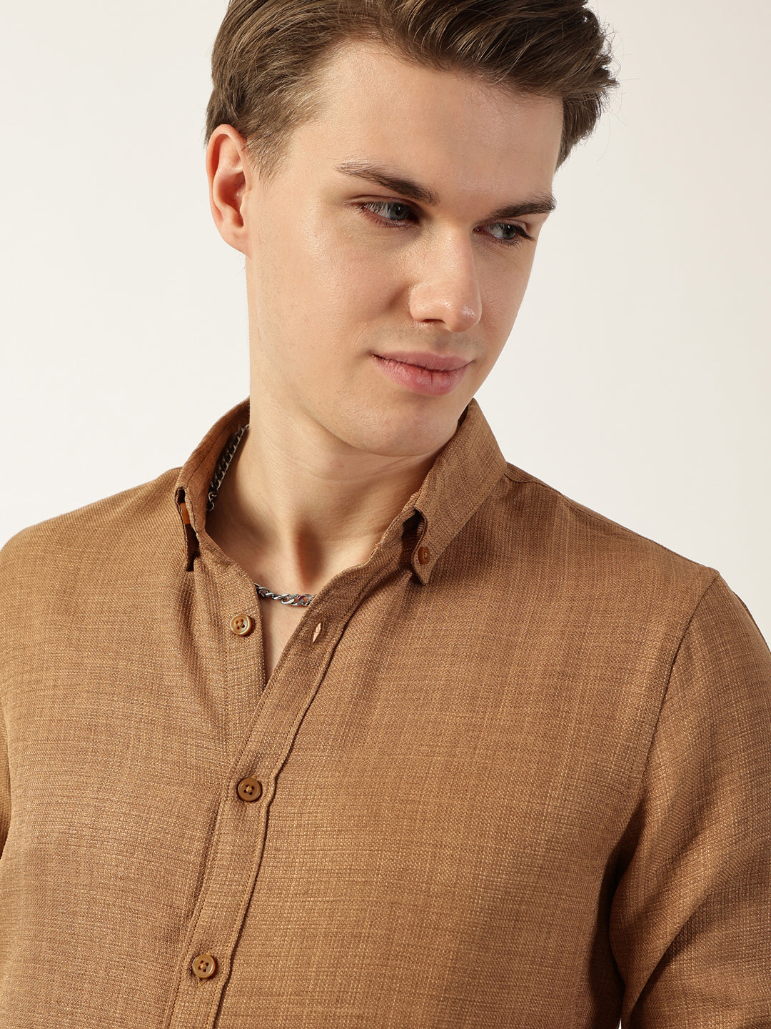 Thomas Scott Men Beige Classic Button-Down Collar Solid Slim Fit Casual Shirt
