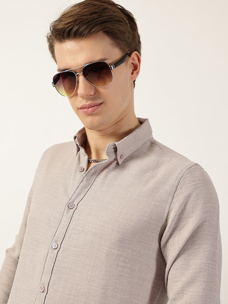 Thomas Scott Men Light Grey Classic Button-Down Collar Solid Slim Fit Casual Shirt
