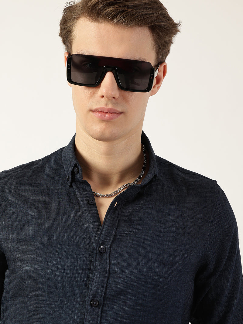 Thomas Scott Men Navy Classic Button-Down Collar Solid Slim Fit Casual Shirt