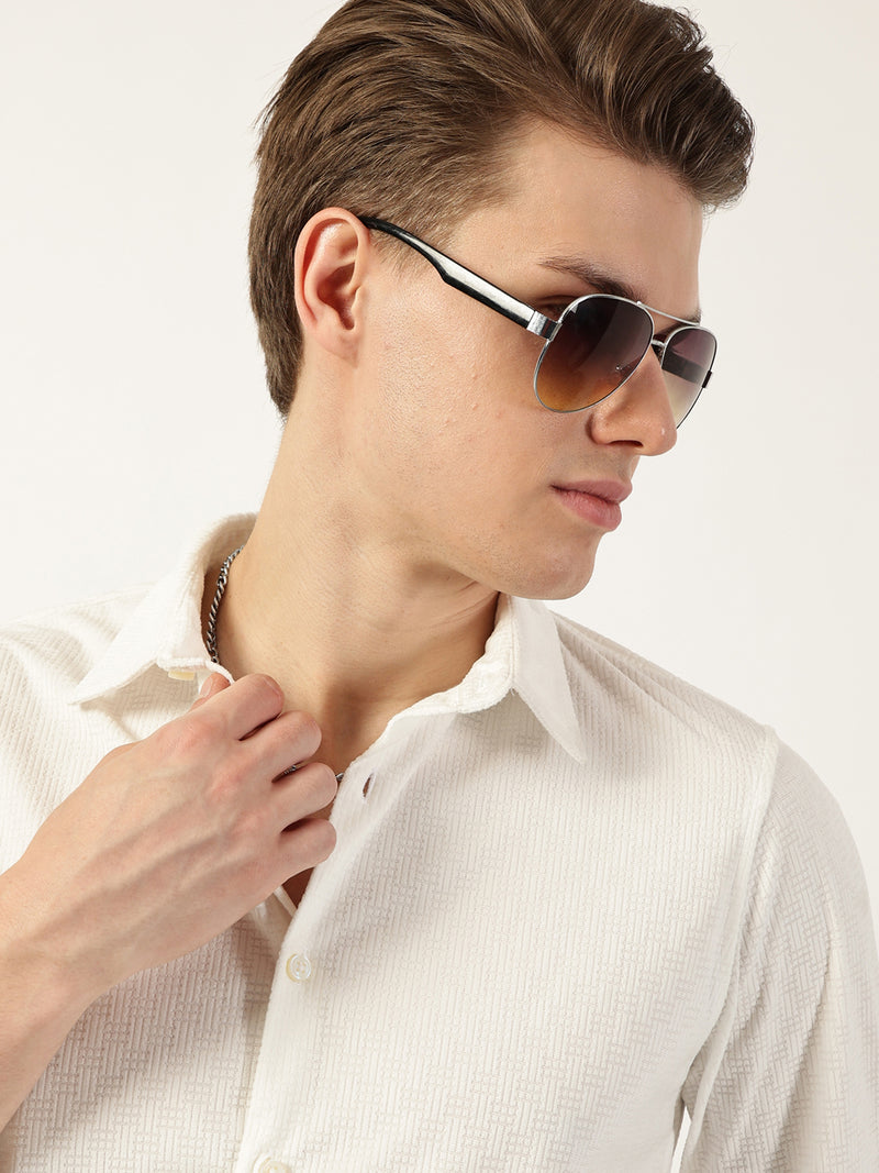 Thomas Scott Men White Classic Spread Collar Textured Solid Slim Fit Casual Shirt