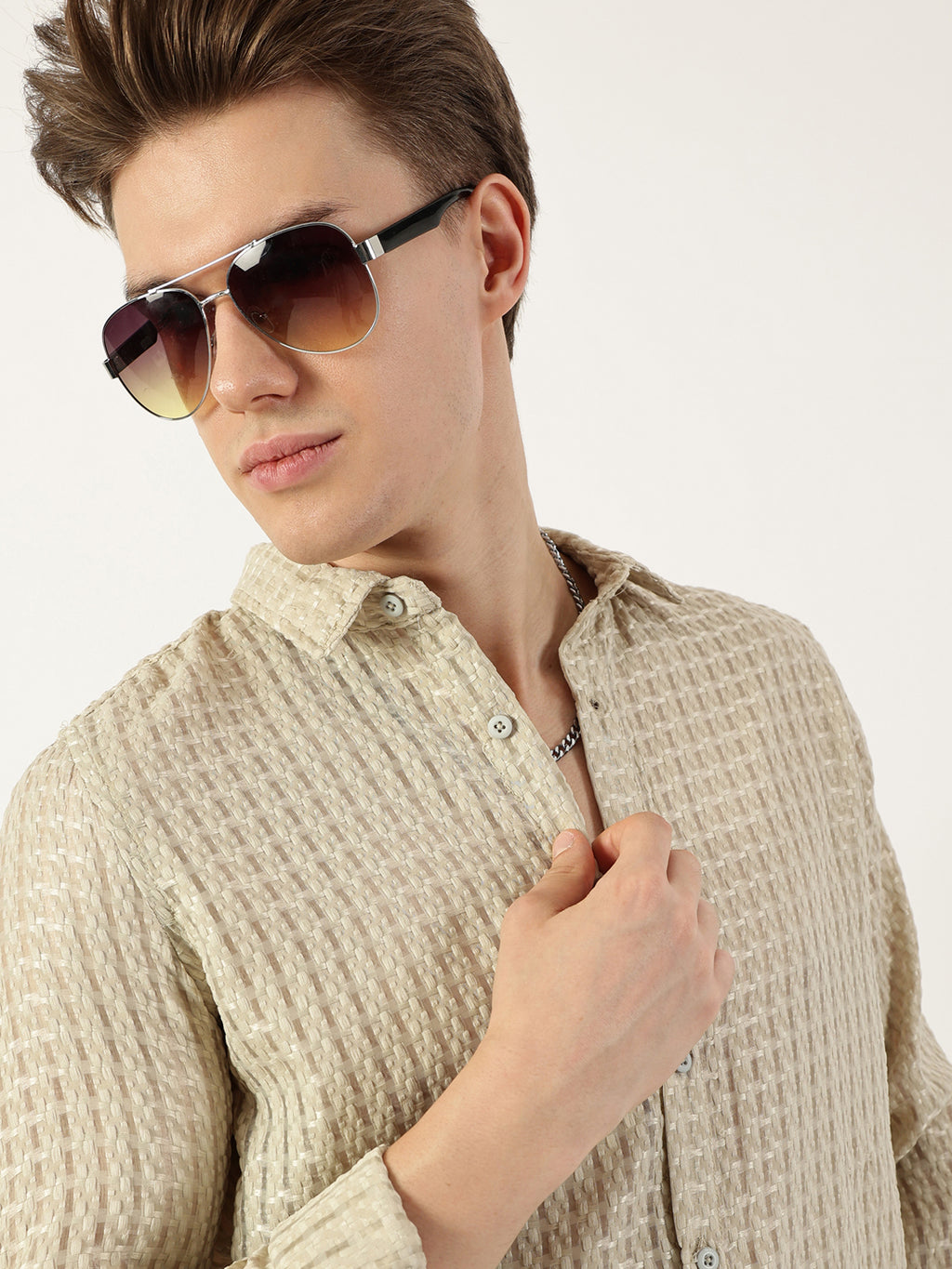 Thomas Scott Men Light Green Premium Spread Collar Textured Solid Slim Fit Casual Shirt