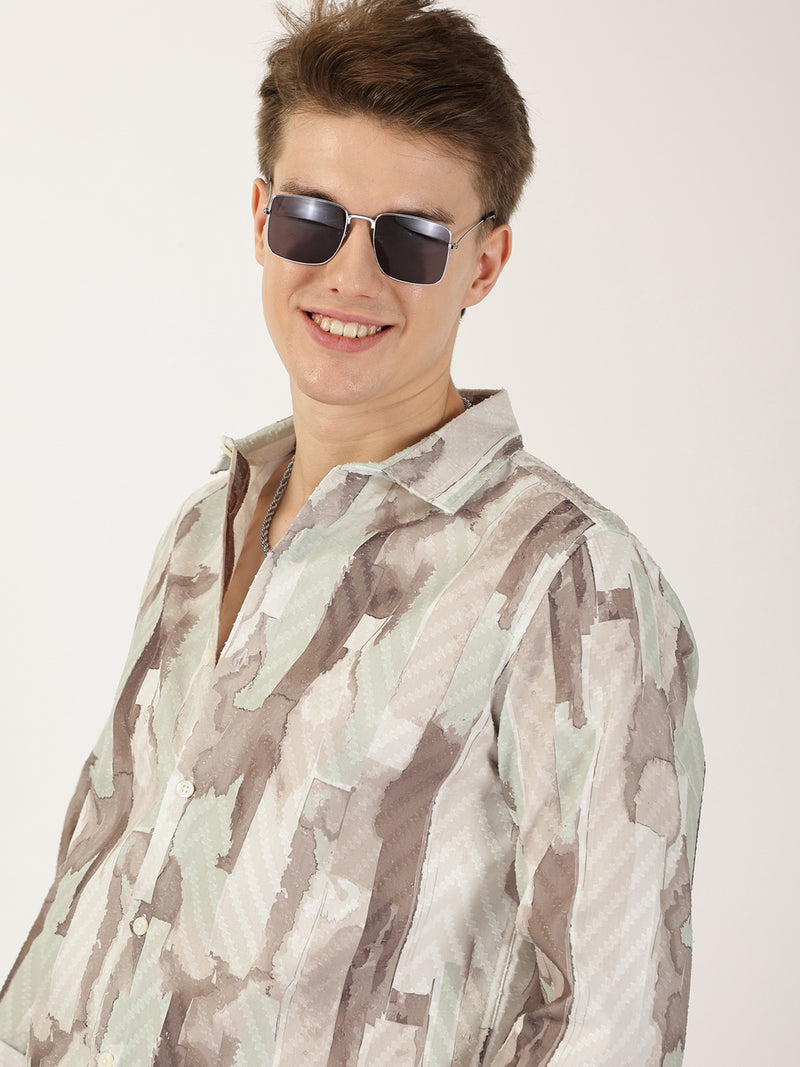 Thomas Scott Men Pista Premium Slim Fit Opaque Printed Casual Shirt