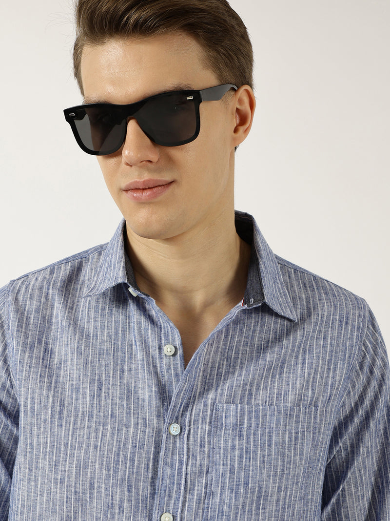 Thomas Scott Men Blue Classic Slim Fit Opaque Striped Casual Shirt