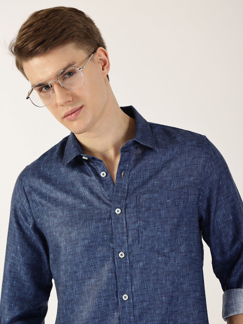 Thomas Scott Men Dark Blue Premium Slim Fit Opaque Casual Shirt