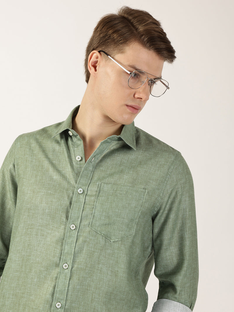 Thomas Scott Men Green Premium Slim Fit Opaque Casual Shirt