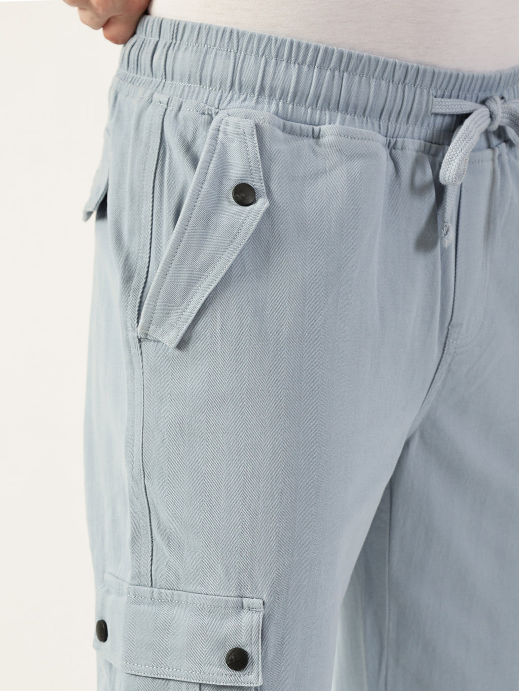 Thomas Scott Men Mid Blue Relaxed Loose Fit Easy Wash Cargos Trousers