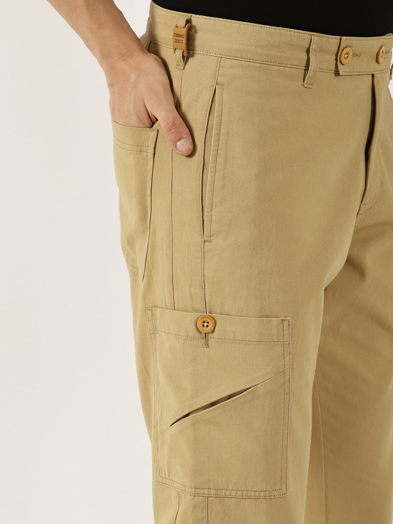 Thomas Scott Men Beige Pure Cotton Smart Straight Fit Easy Wash Mid-Rise Trousers