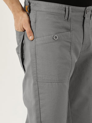 Grey Smart Regular Fit Mid-Rise Easy Wash Woven Cotton Cargo Trouser For Men